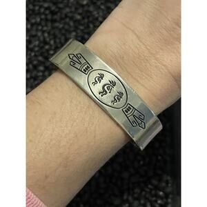 Native Sterling StoryTeller Kokopelli Tribal Signed Cuff Bracelet dueNorth .925